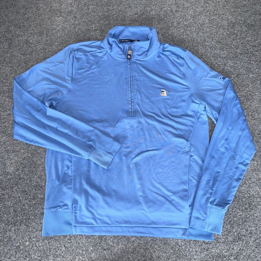 B Draddy Captain Bear Golf 1/4 Zip‎ Pullover Sweater Mens Medium Blue Stretch
